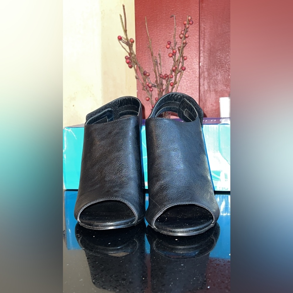 Bella Marie Black Peep-Toe Mules
